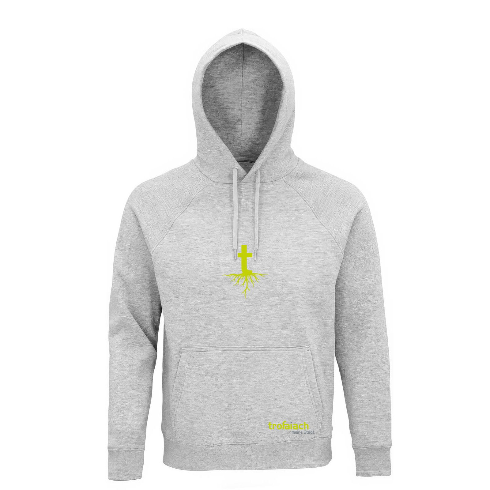 Hoodie Stellar in Grau, Vorderansicht mit trofaiach-Logo